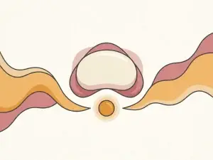 Smeulende sintel onder een huidtint oppervlak, omgeven door zacht organisch weefsel in roze en amberkleurige tinten, vectorillustratie.